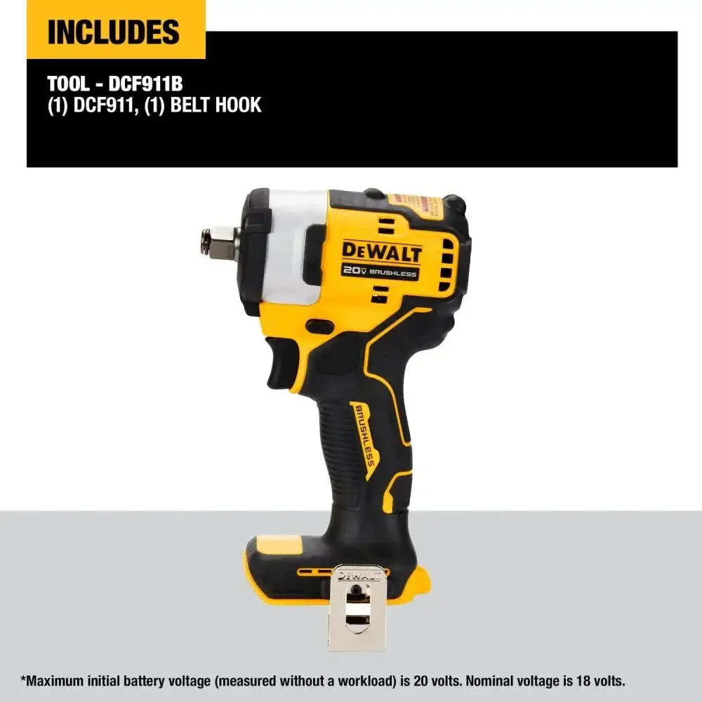 DEWALT DCF911 1/2in Brushless Cordless Impact Wrench with Hog Ring Anvil 20V Lithium Power Tools 3250IPM 338NM Bare Tool