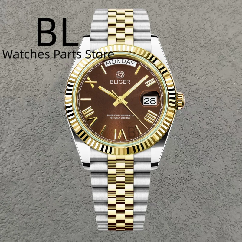 BLIGER Luxury CustomLogo Two Tone Rose Gold DD36DD40 Men's Watches Miyota8285 Mechanical Wristwatches Sapphire Mirror Waterproof