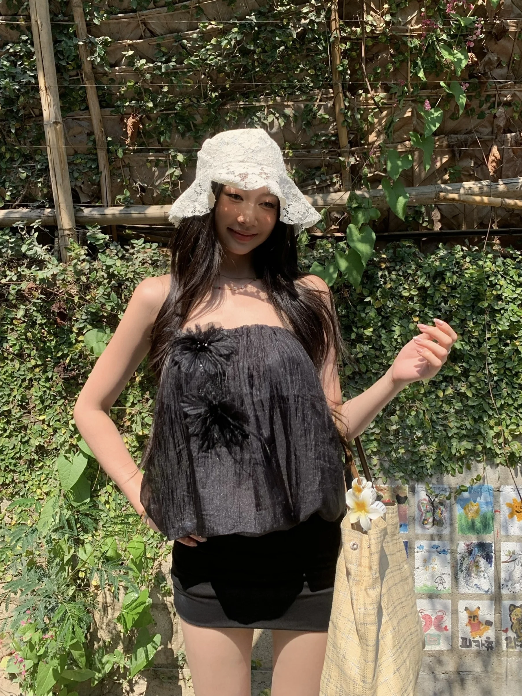 

Женский укороченный топ-бюстье Fortunee с цветочным узором, летняя новинка, декоративные 3D-цветы, смесь полиэстера и спандекса