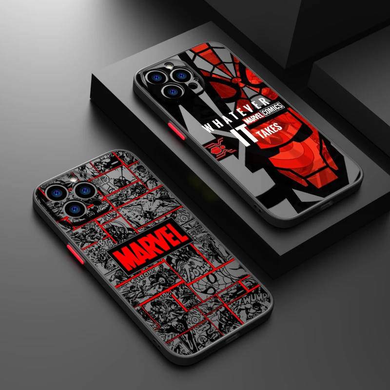 Super Hero Iron Man For iPhone 15 14 13 12 Mini 11 XS XR X 8 7 Pro Max Plus Frosted Translucent Phone Case