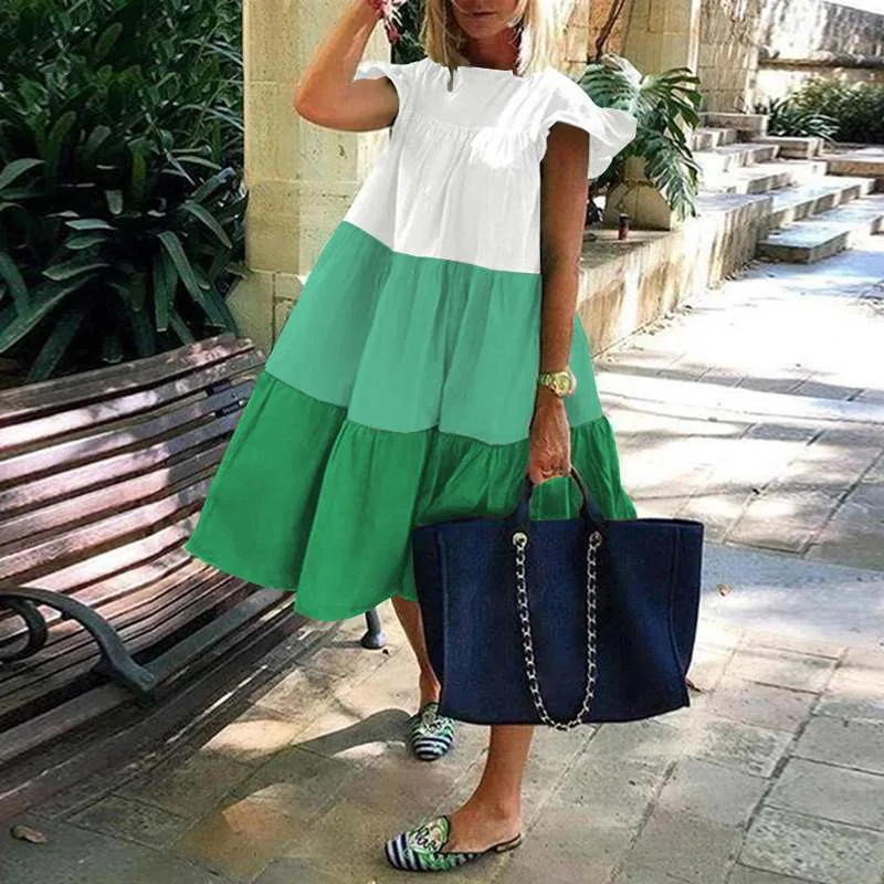 Ropa de playa de tres colores para mujer, borde de 2024, costura, gran Swing, Comercio Exterior, estilo étnico, talla grande S