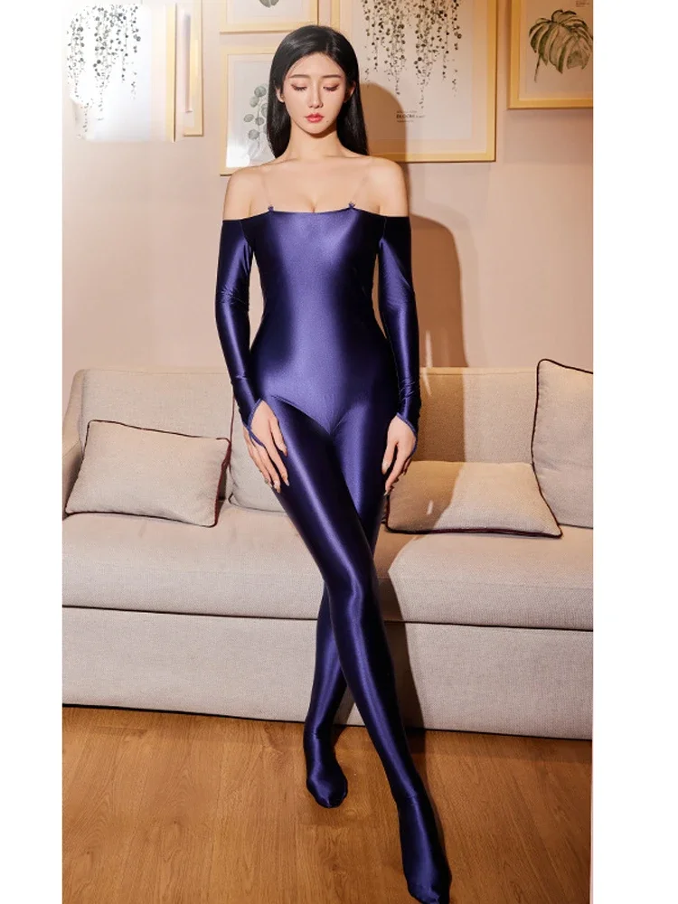 Высокоэластичный комбинезон для женщин, масляный блестящий глянцевый элегантный вечерний боди с подтяжкой ягодиц, сексуальные колготки, новый комбинезон, женская одежда