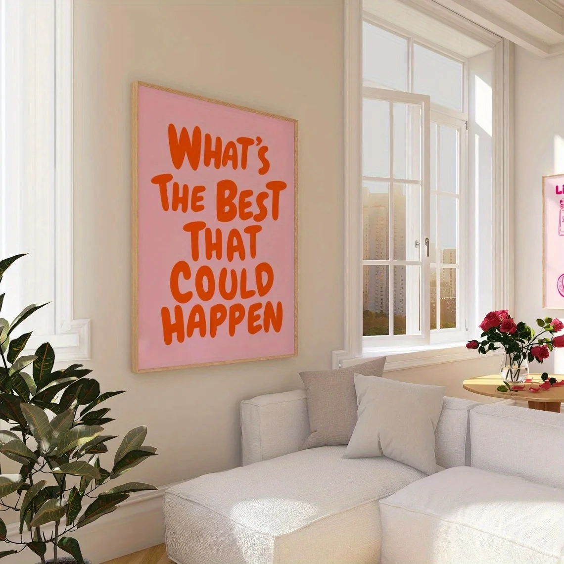 1pcs, What Is The Best Thing That Could Happen Quote Poster, Art Pink Orange Aesthetic Wall Art, Affirmation Print Poster