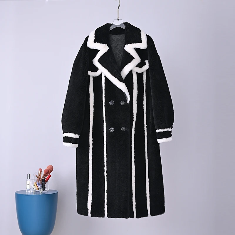 

Female Lady's Sheep Shearling Long Parka Women Girl Genuine Wool Fur Warm Jacket Suit Collar Overcoat PT317