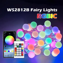 Guirnalda de luces LED con USB y Bluetooth, guirnalda redonda RGBIC, luces de jardín que cambian de Color inteligente, cadena para decoración del hogar y Festival