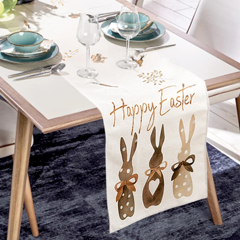 

Easter Rabbit Table Runner Linen Flower Rabbit Dining Table Cloth 2025 Spring Easter Party Tablemat Decor For Home Kitchen Table