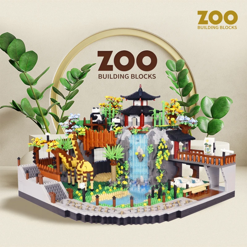 Zoo Micro Building Blokcs Mini Bricks Children Gift Particle Building Diomand Plastic Model Home Deceration Architecture Toys