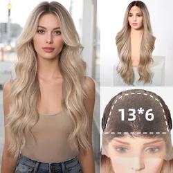 HENRY MARGU 13*6 Lace Frontal Synthetic Hair Wigs Blonde Mixed Brown Daily Party Wig Long Body Wavy Lace Front Wigs for Women