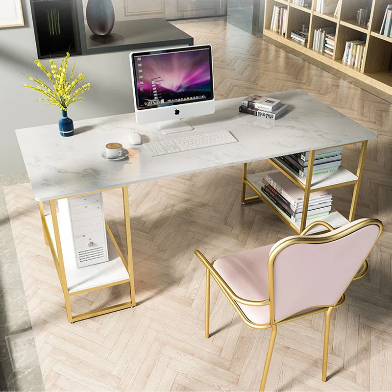 

Simple home study wrought iron desk Nordic wrought iron marble computer desk, creative single desk