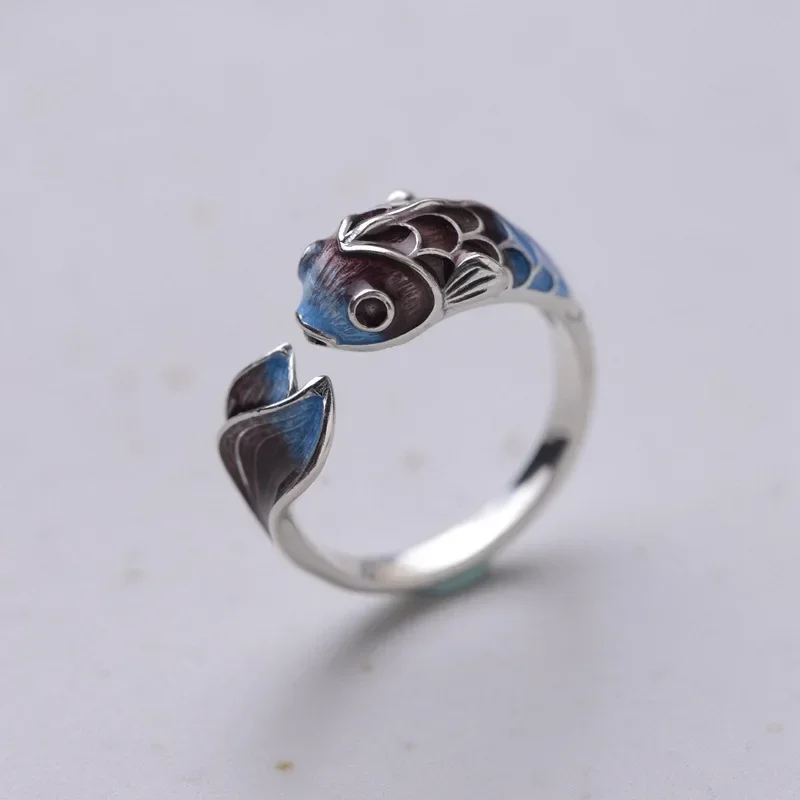 Vintage Exquisite Enamel Koi Rings for Women Trendy Jewelry Fish Adjustable Opening Rings Anillos New Custom Jewelry