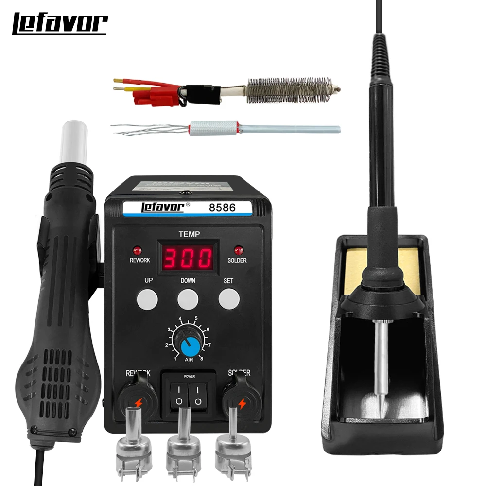 2 in 1 Digital Soldering Station Hot Air Gun Solder Iron SMD BGA Rework Desoldering Welding Repair Tools 8586 760W 220V 110V