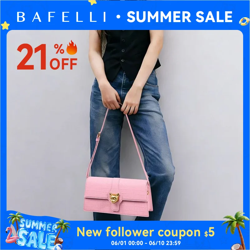 BAFELLI 2026 NEW WOMEN'S LUXURY BAGS CAT BRAND FASHION HANDBAG PINK LEATHER CLUTCH STYLISH EVENING CASUAL PURSE HIGH QUALITY