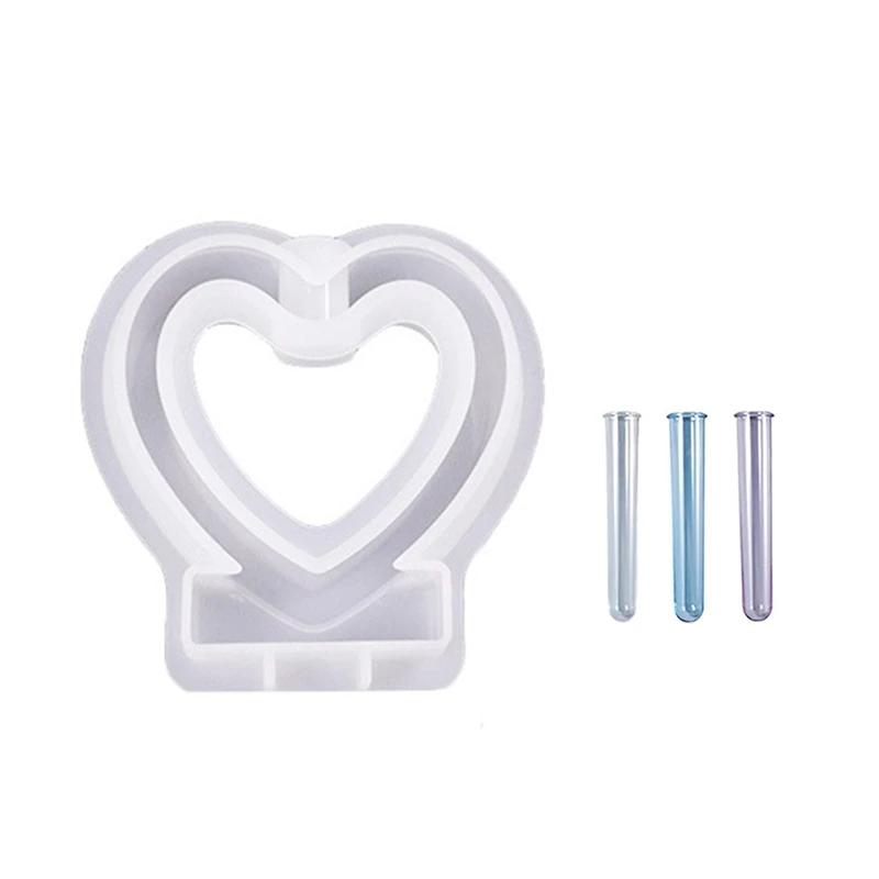 

Heart Shaped Epoxy Resin Molds With 3 Test Tubes For Hydroponic, Flower Holder, Home Office Decor, Valentines Day Gift