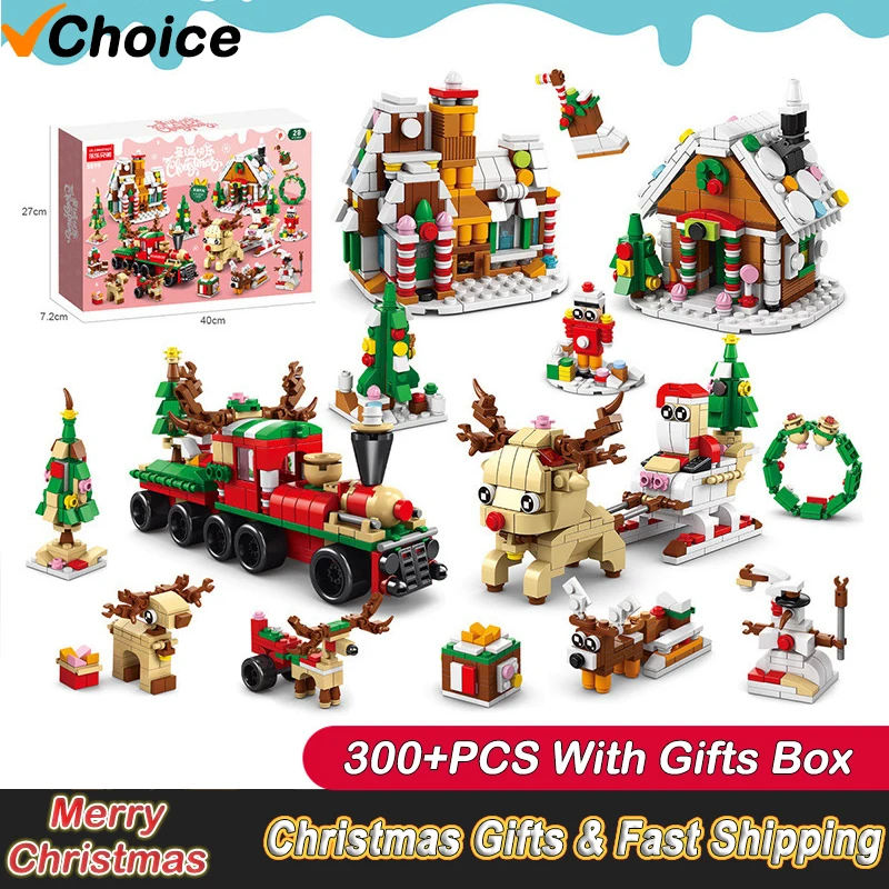 6 In 1 Verbesserte Weihnachten Serie Bausteine Set Mit Licht Kreative Winter Dorf Haus DIY Ziegel Spielzeug Für Kinder Weihnachten geschenk