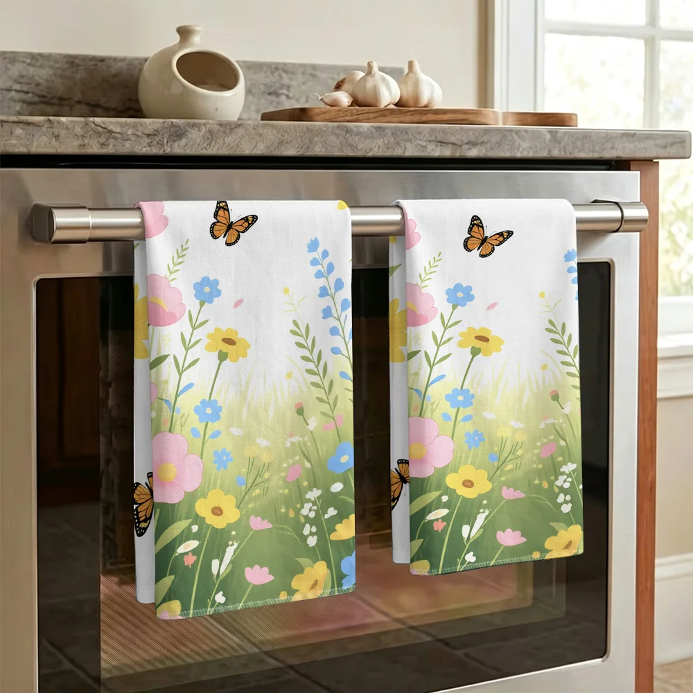 1pc/2pcs Printed Butterfly Kitchen Towel-Super absorbent, reusable polyester dishcloths perfect for home decor, cooking, baking
