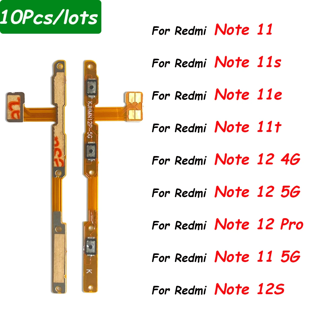 

10Pcs，Power Key & Volume Side Button Flex Cable Replacement Parts For Xiaomi Redmi Note 12S 11S 12 Pro Plus 5G 4G