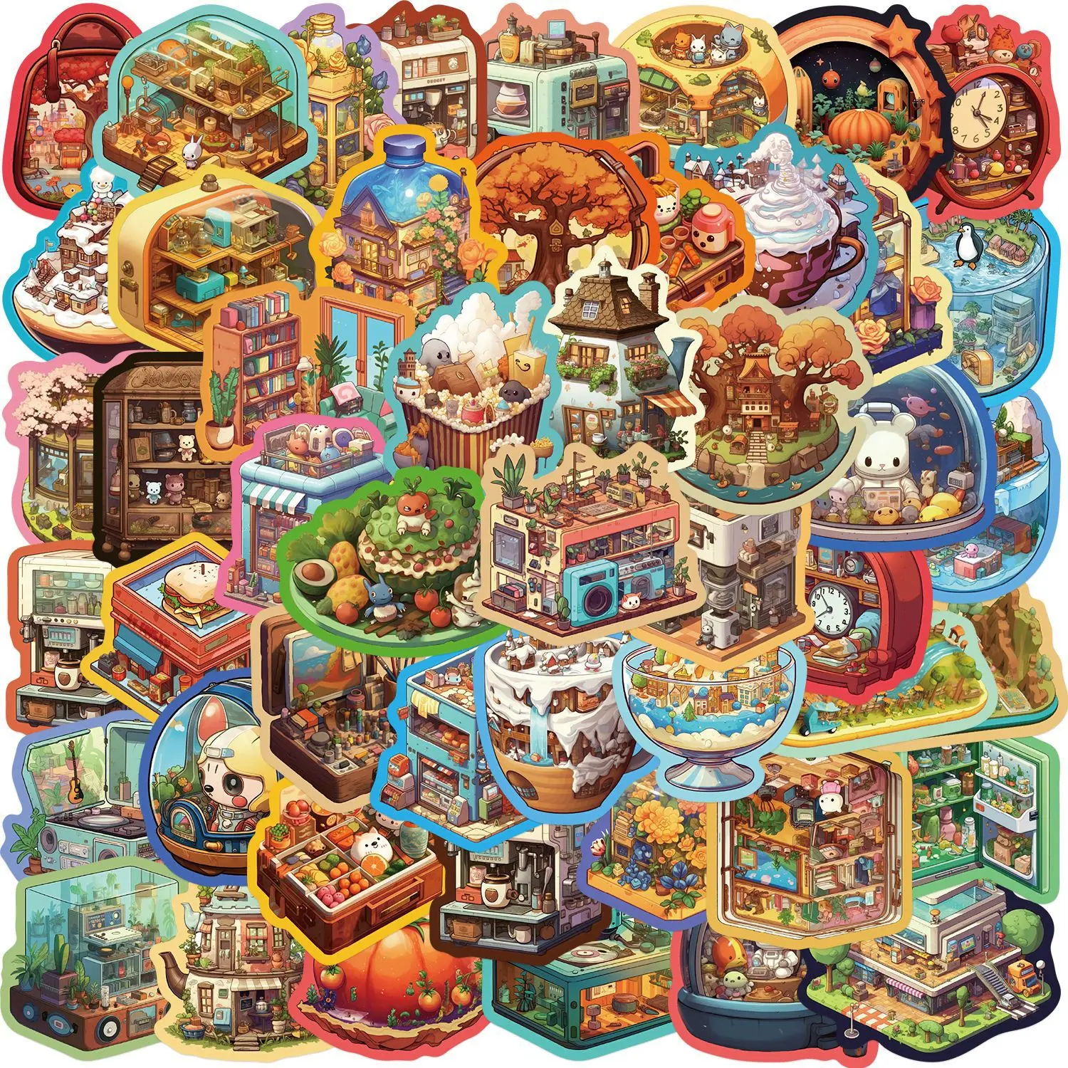50 Stück Cartoon Micro World Graffiti-Aufkleber für Notizbuch Schreibwaren Dekoration Gitarre Gepäck DIY Wasserfeste Aufkleber