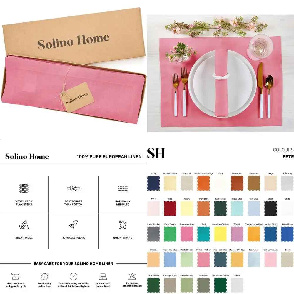 

Set of 4 Pink Carnation Linen Placemats - 100% Linen, 14x19 Inches, Perfect for Valentine's, Spring, Easter Celebrations