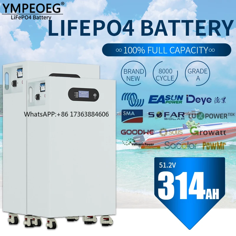 

Новый аккумуляторный блок LiFePO4 класса А, 51.2В 280Ач/314Ач, 15кВтч/16кВтч, 100% полная емкость, со встроенной BMS, солнечный аккумулятор для дома