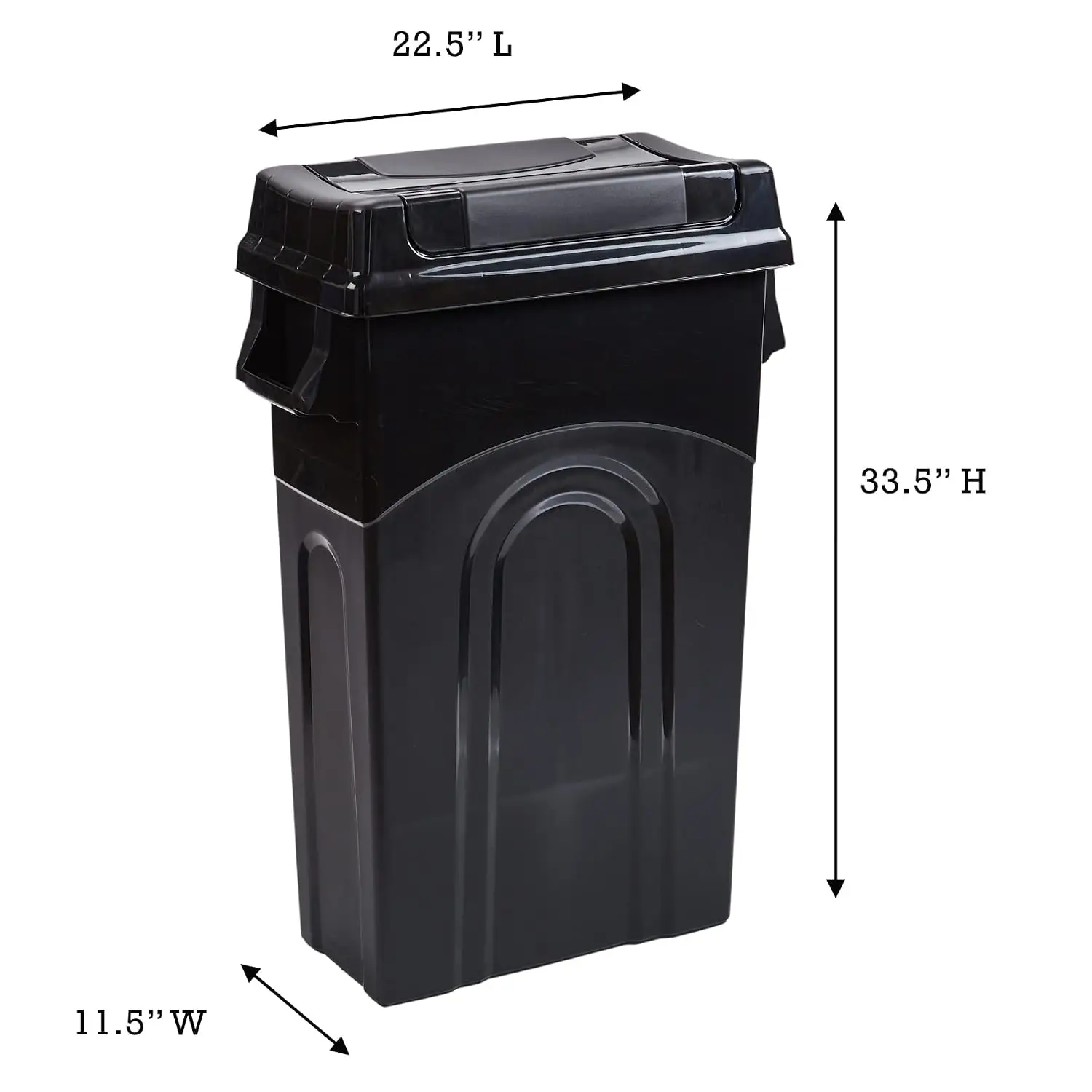 Highboy Waste Container with Swing Lid, 23 Gallon, Space Saving Slim Profile and Simple Bag Removal, Handles for Easy Carrying