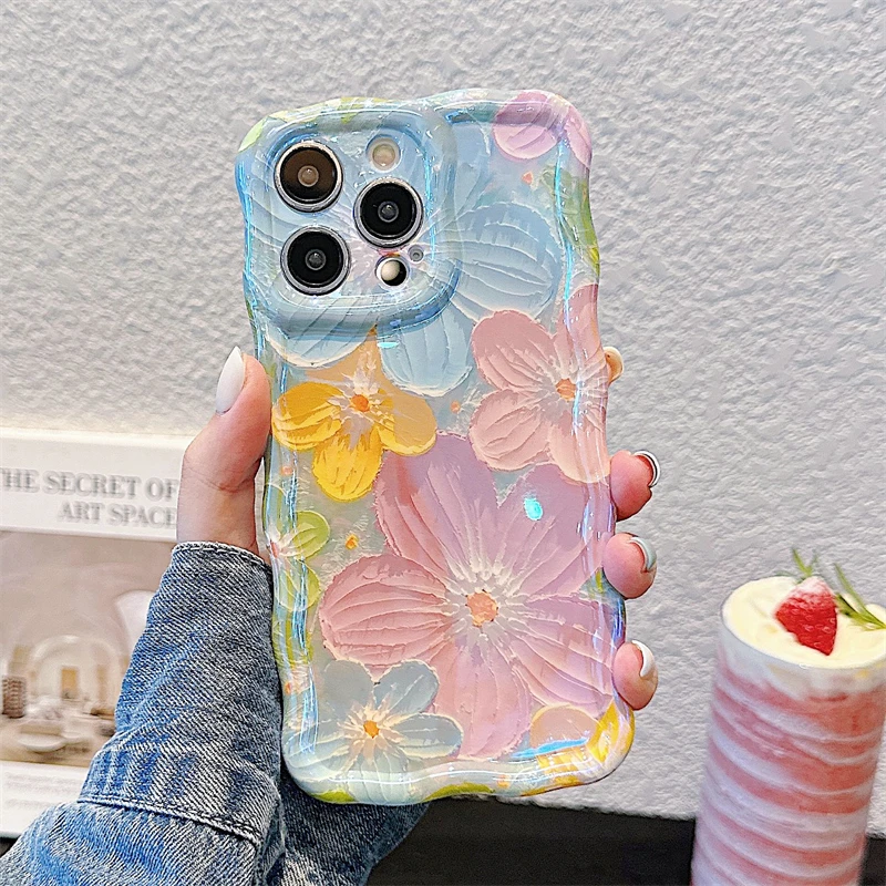 Luxury Fashion Flowers Laser Glitter Phone Case For iPhone 16 Pro Max 15 14 13 12 11 Plus Soft Shockproof Lens protection Cover