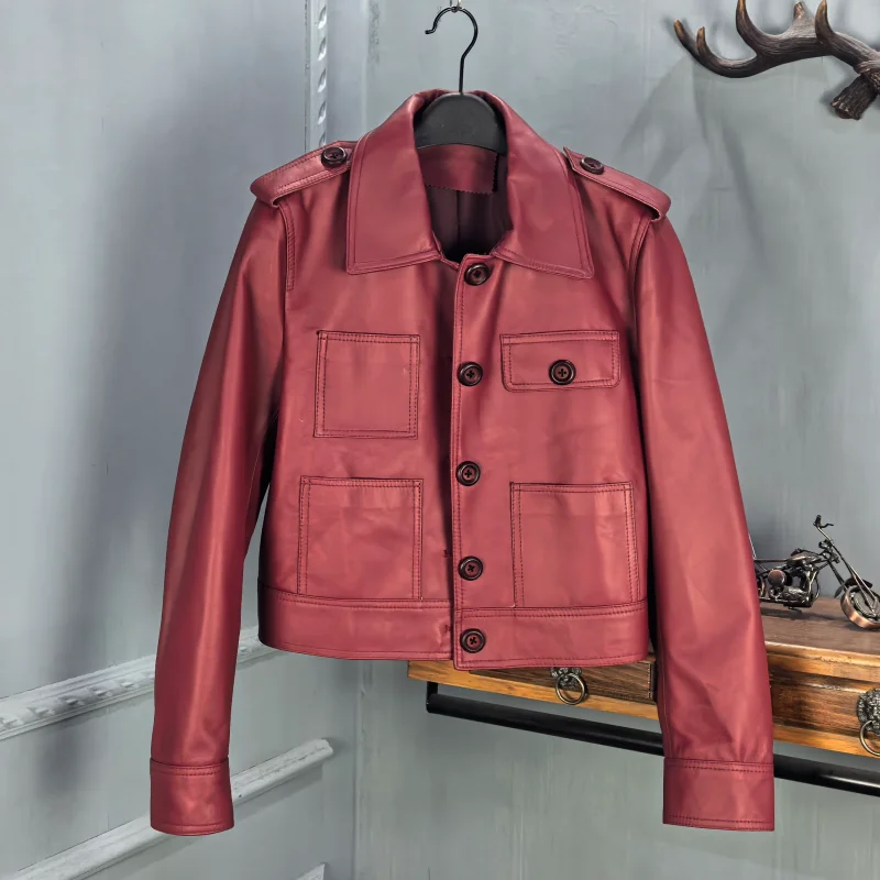 

Весна 2026: Женская кожаная куртка из овчины с эффектом похудения, короткое пальто для работы, модная верхняя одежда для молодых женщин