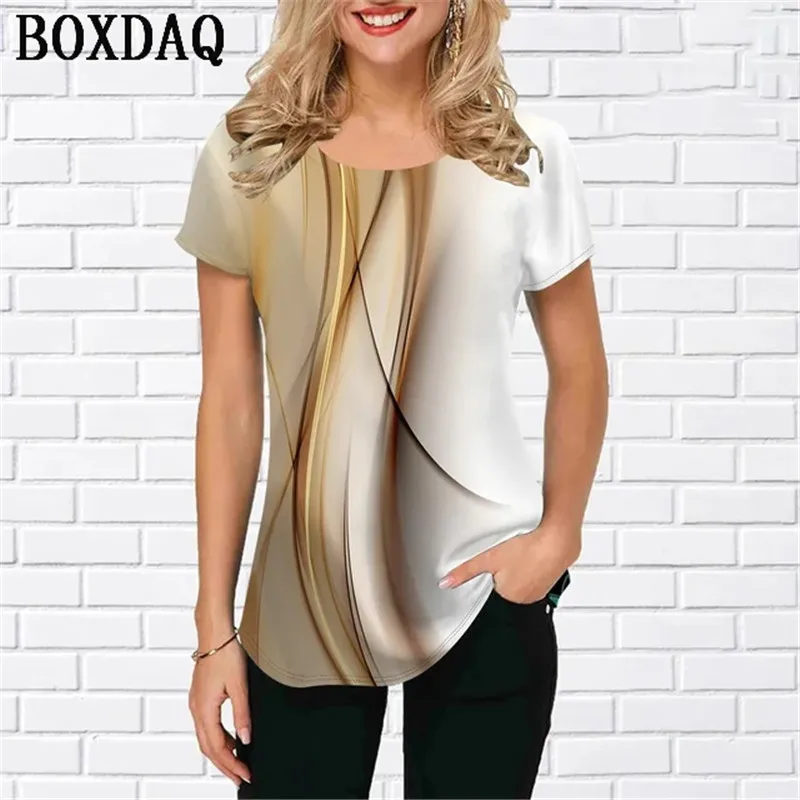 Fashion Women Simple Striped T-Shirts Short Sleeve 3d Print Streetwear Trend Tee Summer Daily Casual Ladies Tops 3XL Big Size