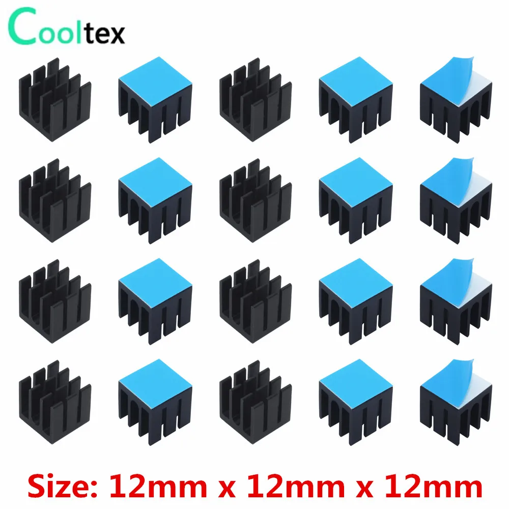 

50 шт. 12x12x12 мм черный алюминиевый радиатор для электронного чипа IC MOS Raspberry pi с термопроводящей лентой
