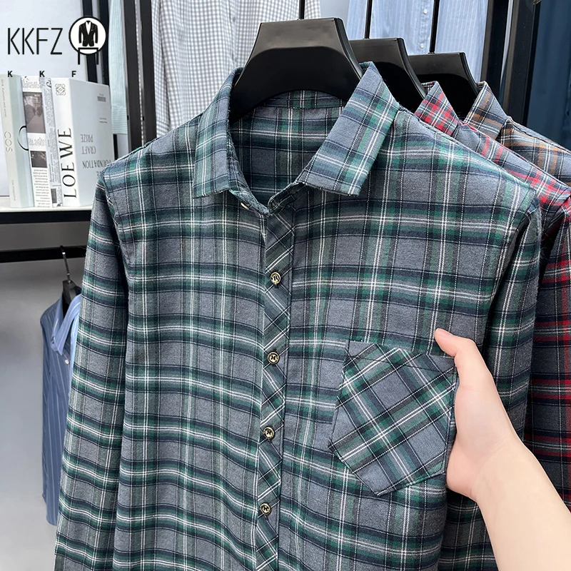 Men's Lapel Collar Plaid Shirt Long Sleeve Breathable Fabric Comfortable Lightweight Casual Business Daily Wear