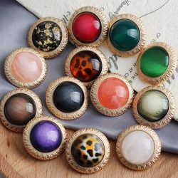 6PCS Metal pearl buttons coat cotton jacket pajamas buttons colour cat's eye stone leopard pearl buttons small fragrant buckle