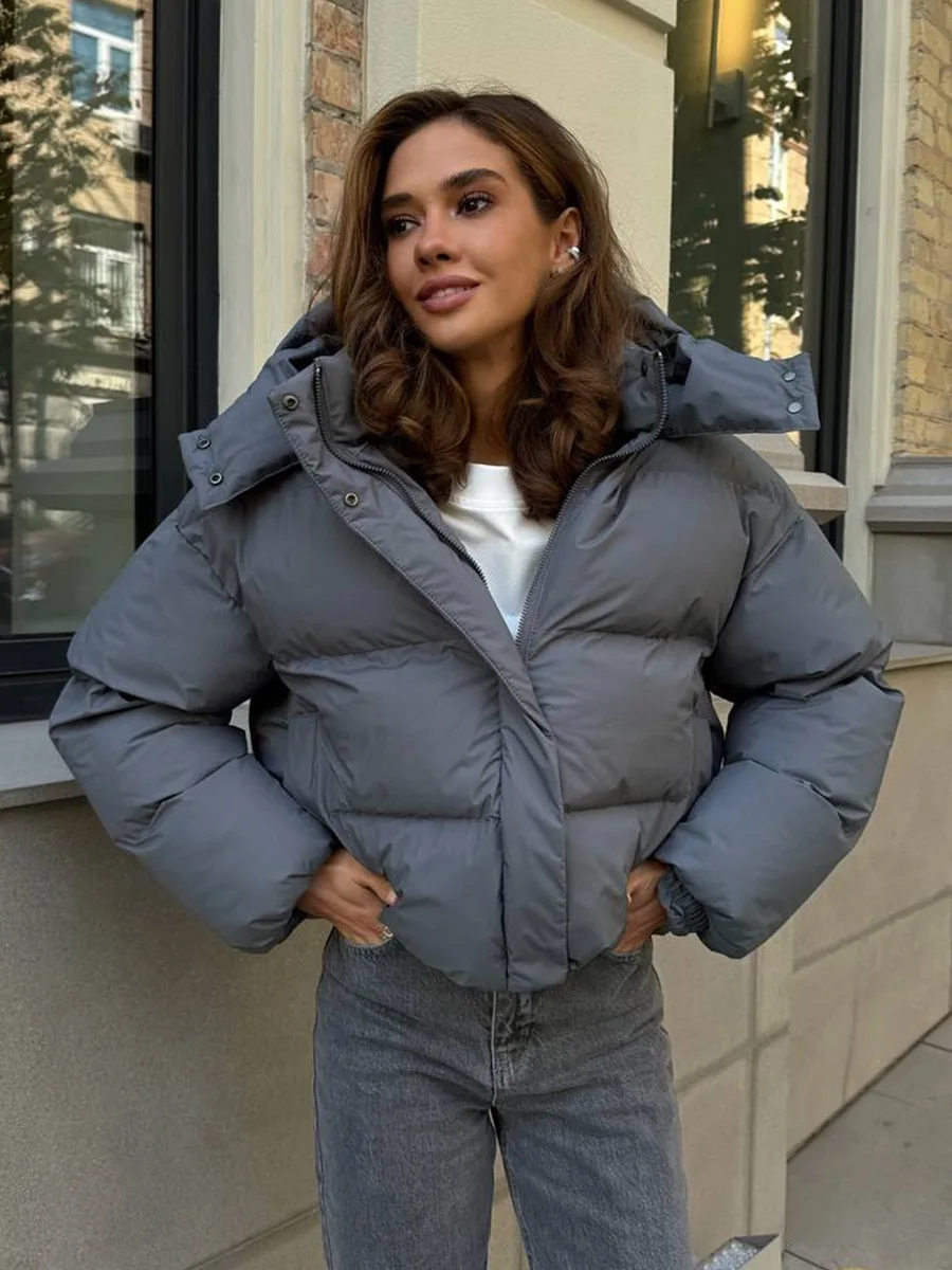 

Winter Hooded Warm Thicken Down Jacket Female Puff Short Cotton Padded Jacket Women White Duck Down Solid Parker Zipper Outwears