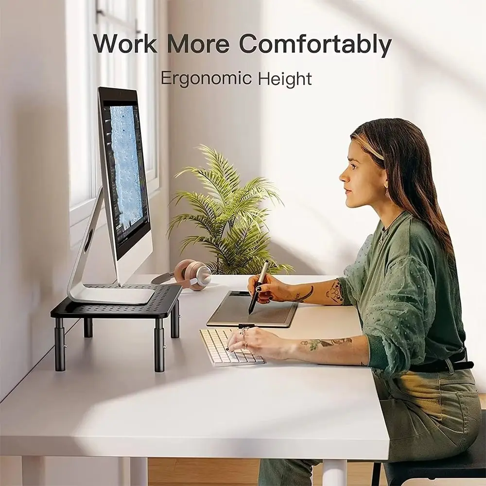 

3 Height Adjustable Computer Monitor Stand Metal Storage Drawer Monitor Height Adjustment Stand Increase Height Portable