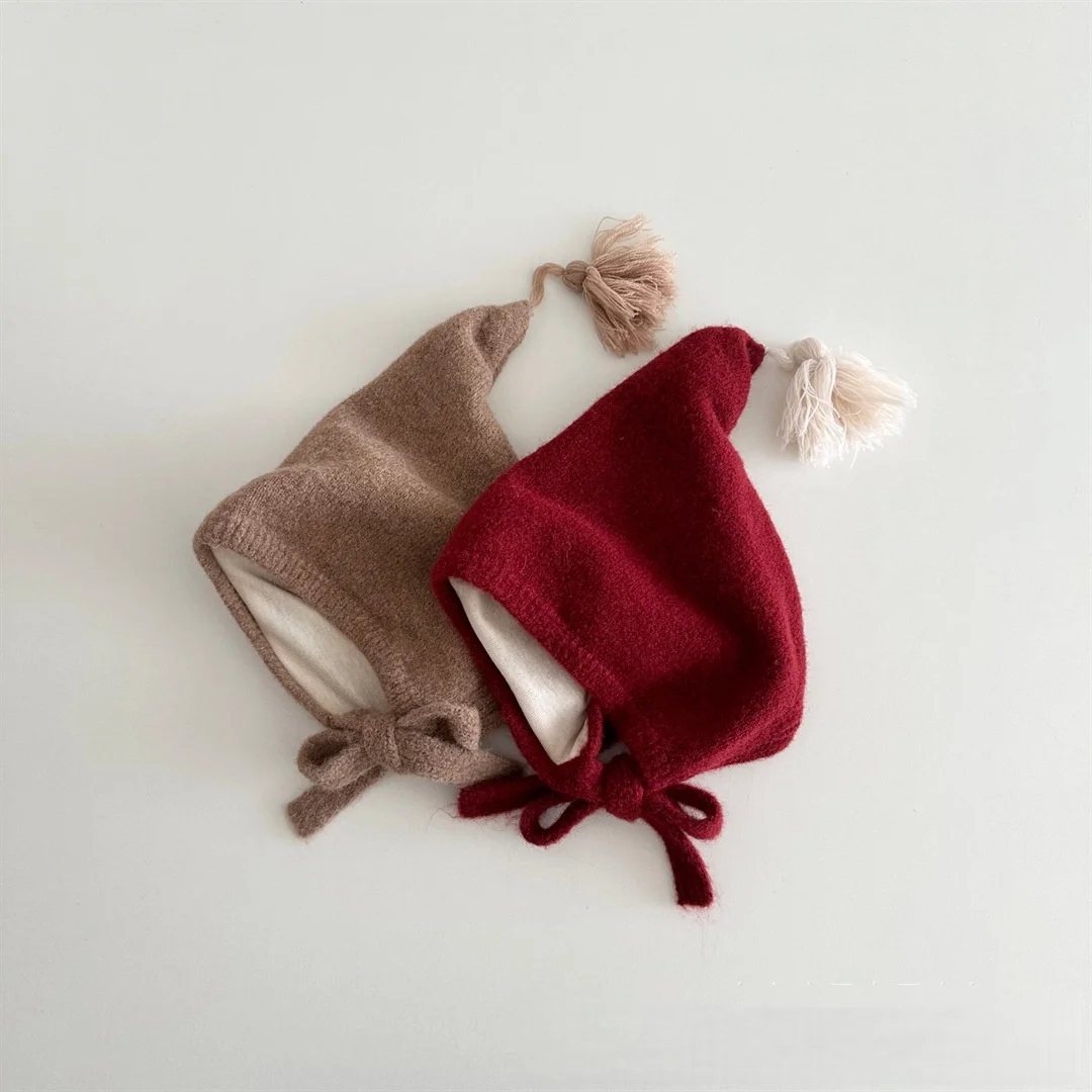 2025 أطفال قبعة الكورية نمط وأشار معالج قبعة مع شرابة 1-4Y بنين بنات محيط الرأس 46-48 سنتيمتر الشتاء الدافئة إيرفلاب