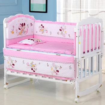 Set di biancheria da letto per culla Topolino da 6 pezzi per ragazzi e ragazze Set per asilo nido di lusso Set per lettino Decorazione della stanza (4 paraurti + piumino + cuscino)