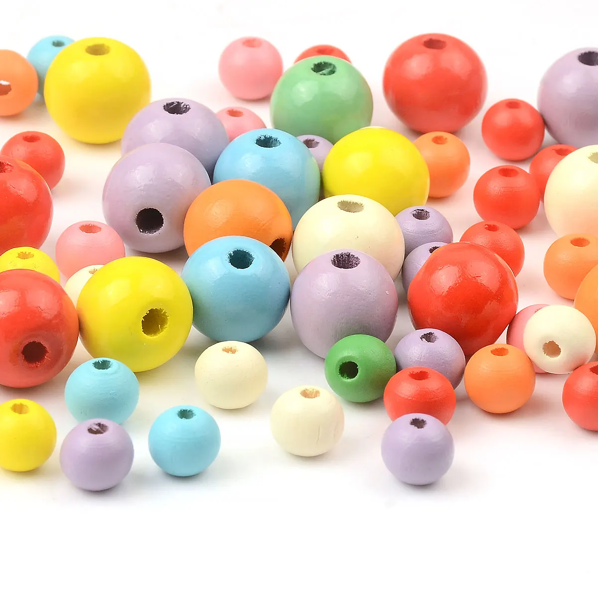 1cm/1.6cm 20pcs Multicolor Spray Paint Wood Beads Loose Spacer Beads For Jewelry Making DIY Bracelet Accessories