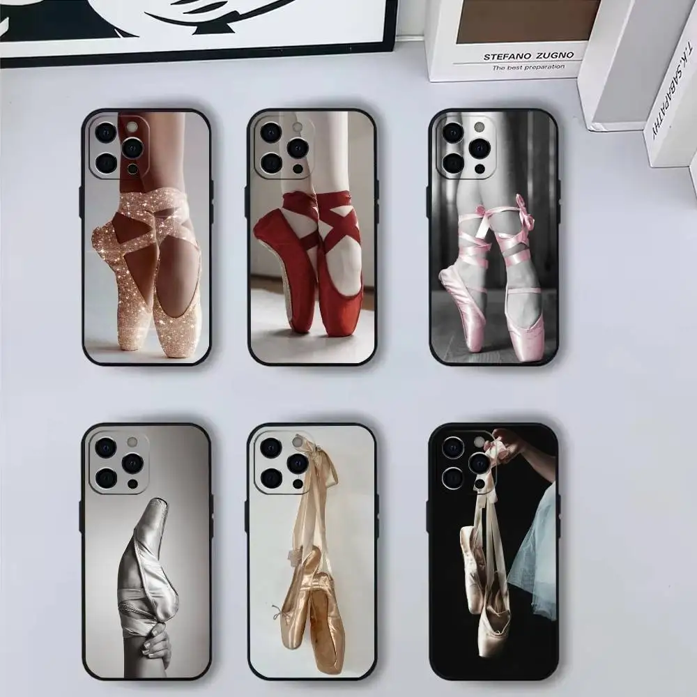 حافظة هاتف أحذية راقصة الباليه للرقص لهواتف iPhone 17، 16,15,14,13,12,11 Plus، Pro Max، أخرى غطاء أسود ناعم