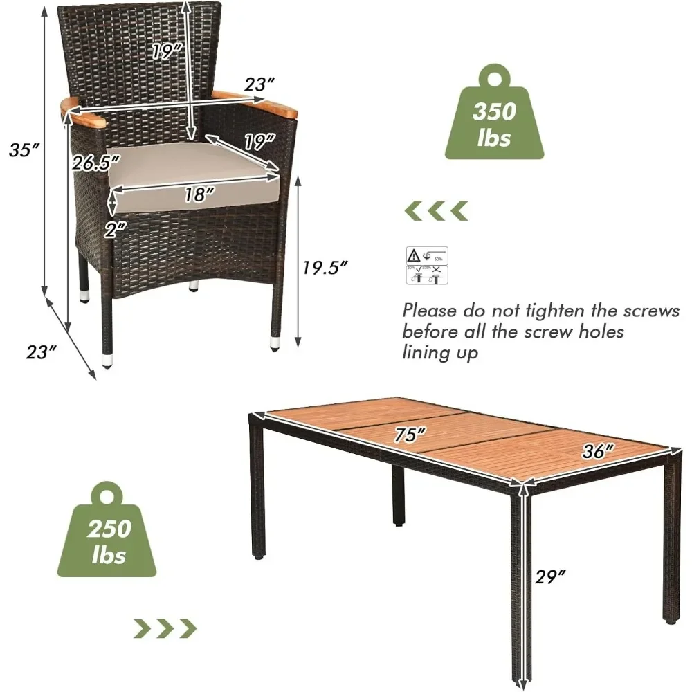 Outdoor Dining Set,With Waterproof Upholstered CushionStackable Armrest Chairs, 9 Piece Outdoor Garden Furniture Set