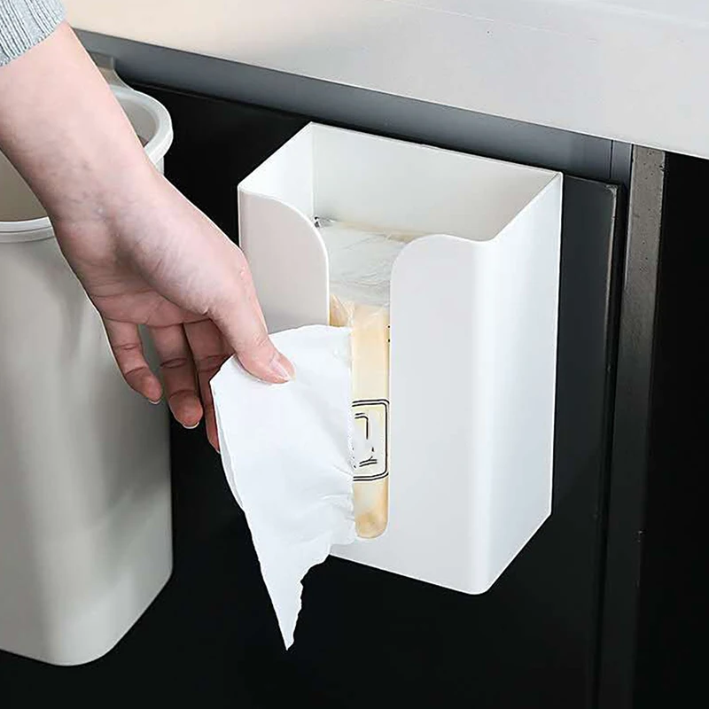 1Pcs Simple Style Tissue Box Self Adhesive Tissue Box Napkin Holder Wall Mounted Garbage Dispenser