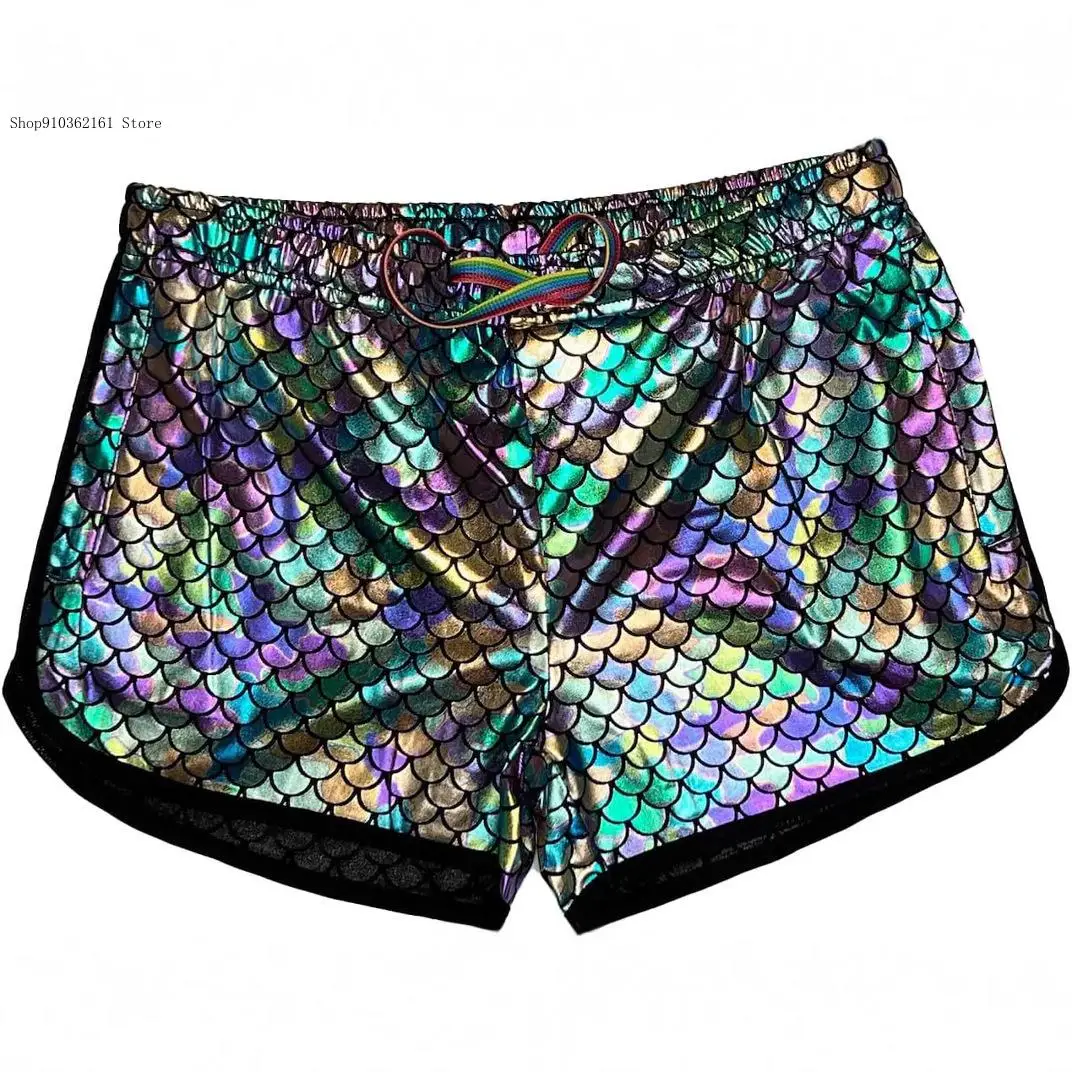 Summer and Autumn Leisure Commuting Outdoor Running Loot Carnival Party Rainbow Panda Fish Scale Patterned Shorts for Men