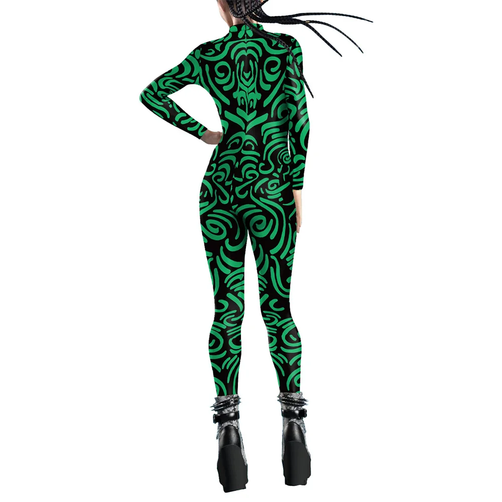 FCCEXIO Carnival Party Geometric Line 3D Print Women Sexy Skinny Jumpsuit Cosplay Costumes Fancy Slim Bodysuit 2023 Monos Mujer