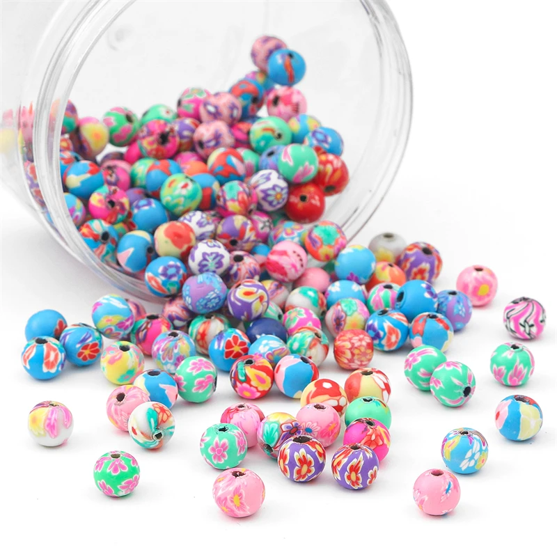

6/8/10/12mm Flower Pattern Printing Beads For Bracelets Making Round Craft Beads Bulk Assorted Pattern Handmade Loose Beads