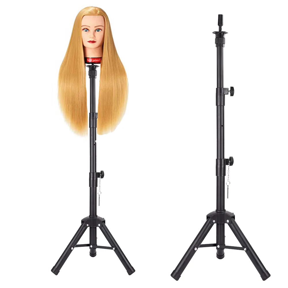 رأس عارضة أزياء بحامل ثلاثي القوائم قابل للتعديل مقاس 55 بوصة باللون الأسود للتدريب على تصفيف الشعر #1