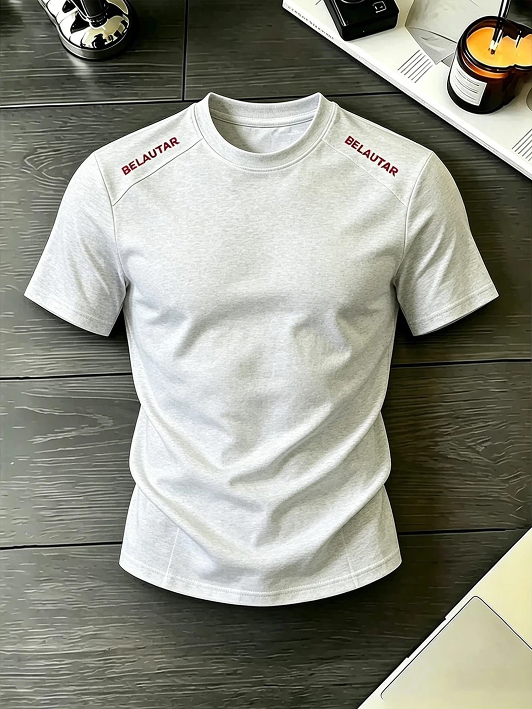 American Style Deconstructed Embroidered Short Sleeve Men's T-shirt Fitness Sport Heavyweight Boxy Fit Breathable round Neck
