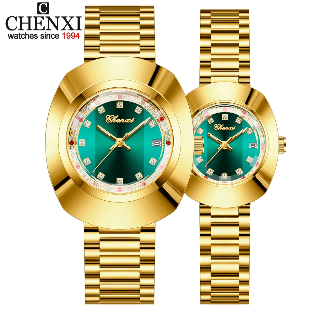 CHENXI Simple Casual Couple Watch Stainless Steel Strap Luminous Business Style Men Women Quartz Wristwatches Lover's Gift