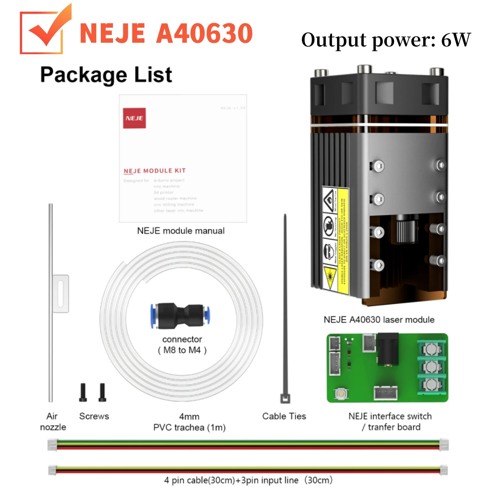 NEJE 450nm A40640/A30130/ 30W40W/50/80W laser module laser head, used for laser engraving and laser cutting machine wood tools