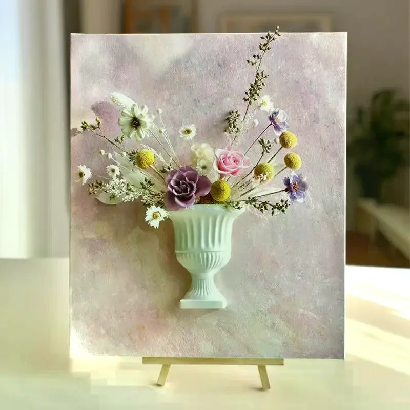 Oil Painting Half Wall Vase White DIY Flower Arrangement Vase Hand-Painted Half Wall Flower Pot Floral Arrangement French