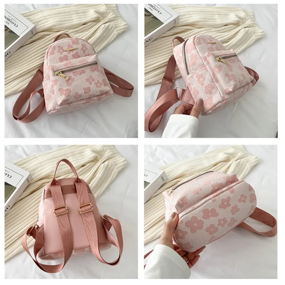 New Fashion Flower Canvas Backpacks Student School Books Stationery Organizer Storage Bags Women Cute Pink Mini Backpack