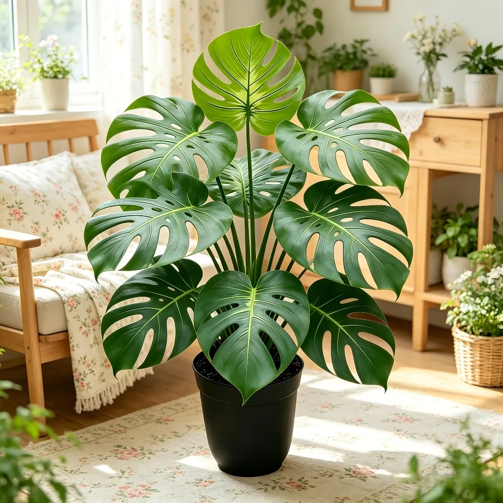 Planta Artificial de Monstera Deliciosa Grande de 1 Pieza, con Hojas Grandes, Adecuada para Interiores/Exteriores, Estudios y Balcones