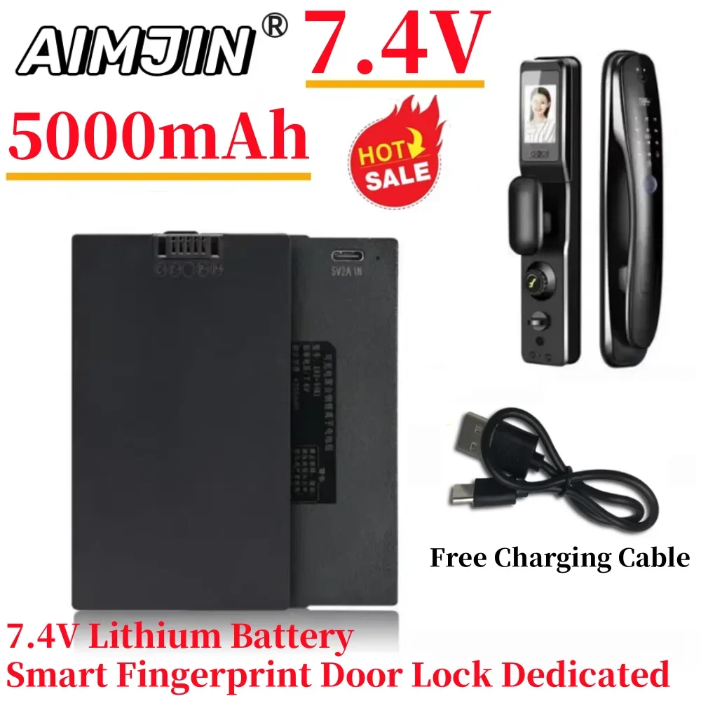 Polymer Lithium Smart Door Lock Battery, Fingerprint Door Lock, Send Charging Cable, 5000mAh, 7.4V