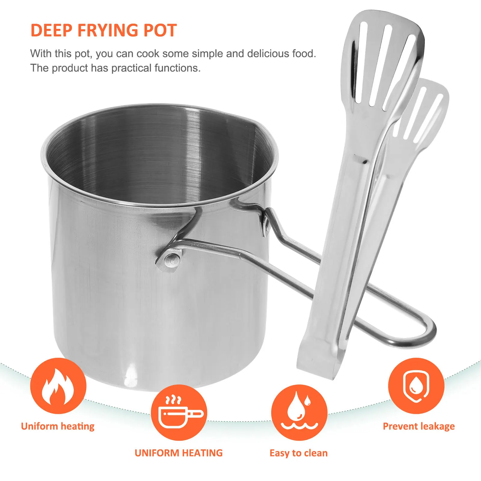 

1Set Deep Fryer Pot Stainless Steel Small Frying Pan with Tong Ergonomic Handle Convenient Practical Tool for Home Cooking Baby